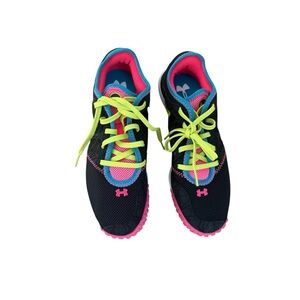 Under Armour Neon Running Shoes Sneakers Black Pink Green Size 8.5